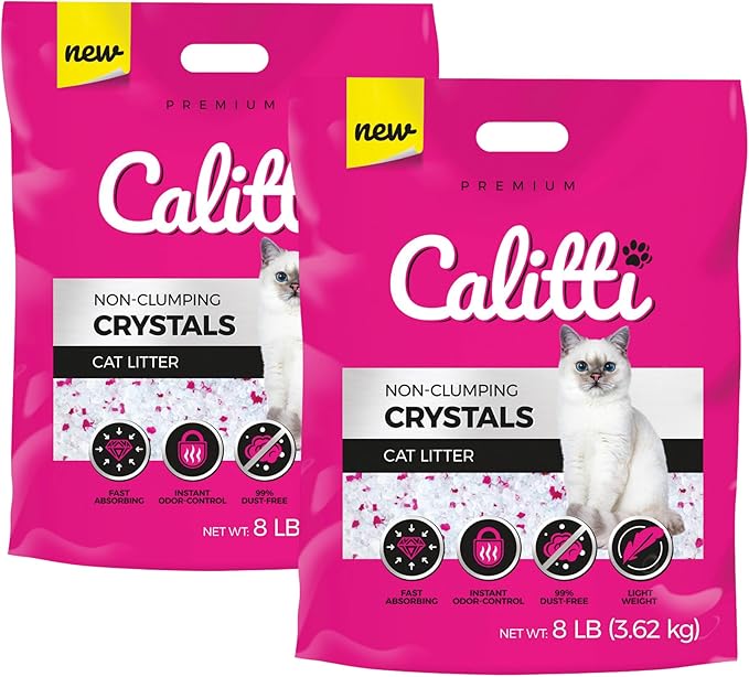 Crystals Premium Cat Litter Non-Clumping - Maximum Odor Control, 99.9% Dust Free, Soft on Paws, Unscented 16 lb (2 x 8 lb Packs)