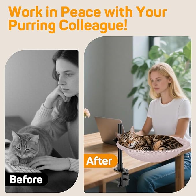 Cat Desk Bed & Perch - Breathable Soft Mesh Cat Hammock Nest for Home Office Desk, 360° Flexible Adjustable, Holds Up to 62 lbs for Gaming/Study Table (Pink)