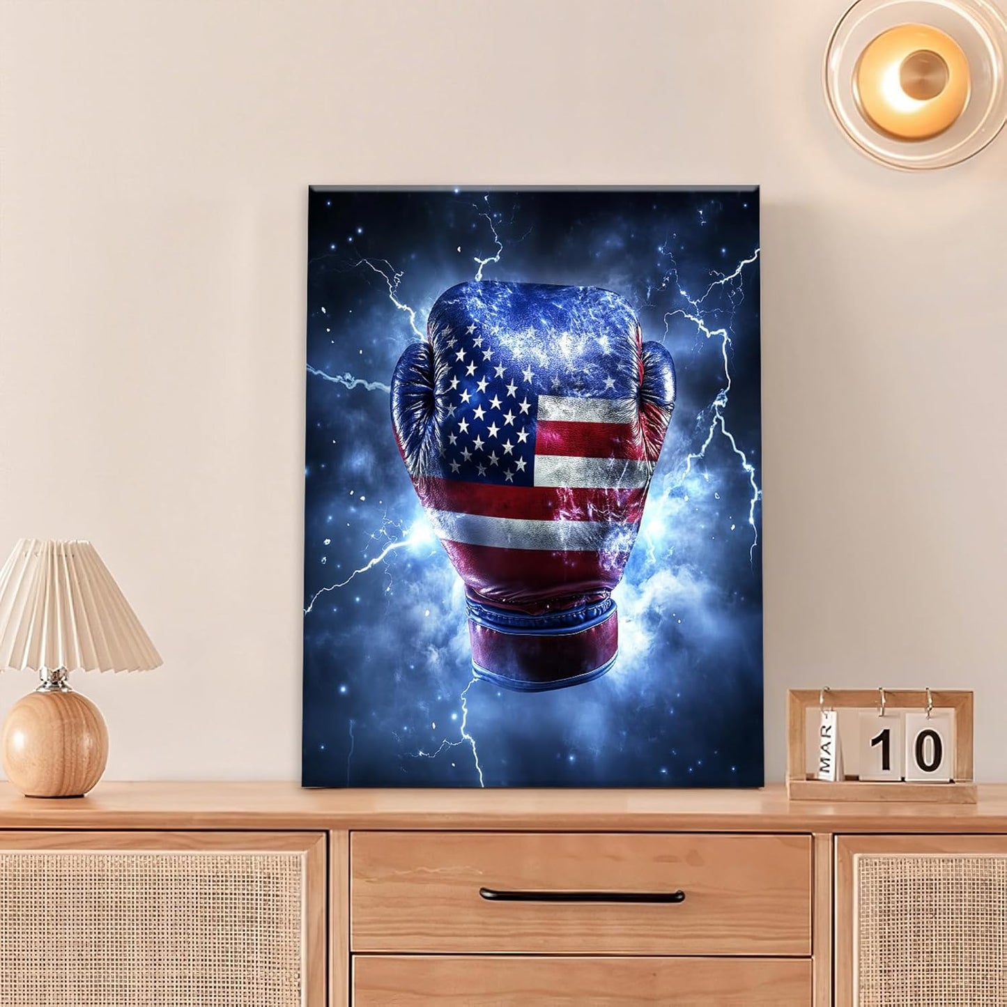 Sports Boxing Wall Art Canvas American Flag Wall Decor Prints Framed Painting Pictures Gifts Artwork for Bathroom Living Dining Room 16"x20"