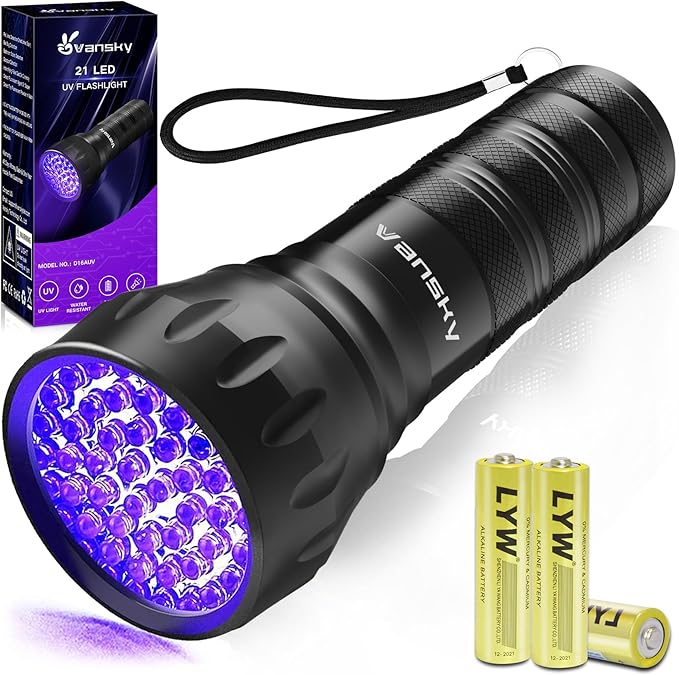 Black Light UV Light Flashlight, 21 LED 395nm Ultraviolet Blacklight Flashlight Mini Pet Urine Detector for Dog/Cat, Dry Stains, Resin Curing, Matching with Pet Odor Eliminator(Batteries are Included)