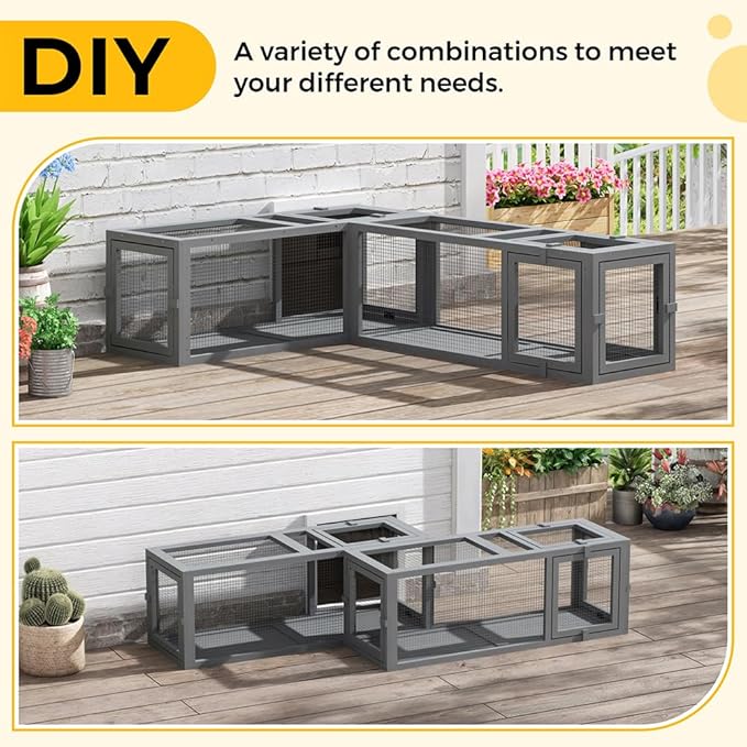 COZIWOW Wooden Cat Play Tunnel with Platforms | Configurable Window Catio | Multi-Combination Extendable Cat Run for Indoor/Outdoor Use | Small Pet Play Enclosure