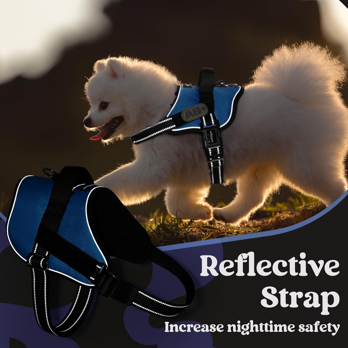 rabbitgoo Dog Harness for Large, Easy On Pet Vest with One Buckle, No Pull Adjustable Service Harness with D-Ring & Handle, Reflective for Safety Walking, Training, Blue, XL