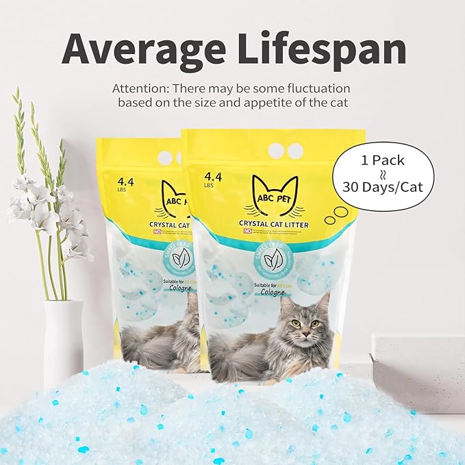 Cat Litter Crystals No Clumping Odor Control Kitty Litter Non-Clumping No scooping Low Dust, Low Tracking, Dehydrates Waste Cologne - 17.2 lbs (4 x 4.3 lb Packs)