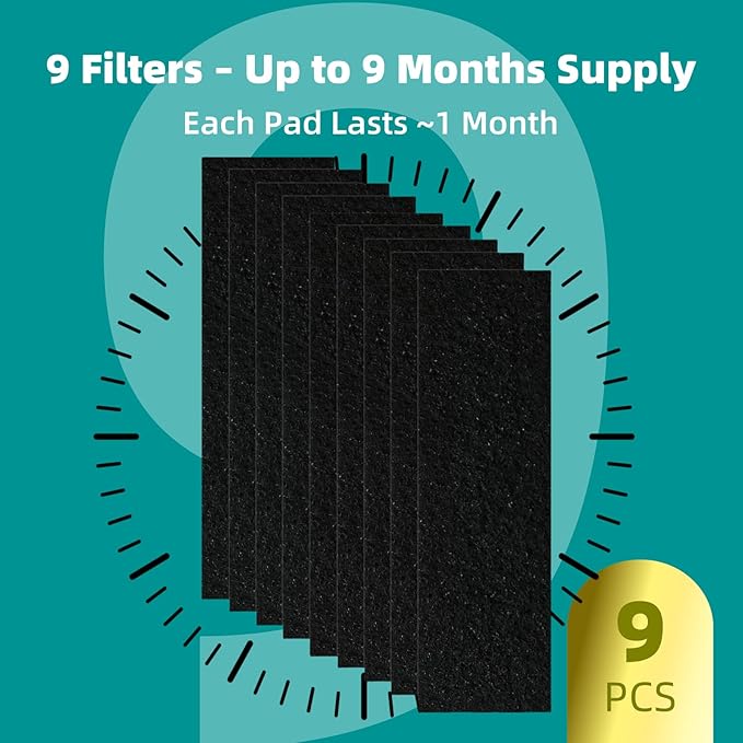 9-Pack 3.6" x 10" Carbon Filter Pads for Automatic & Dome-Style Cat Litter Boxes – Activated Charcoal Liners for Odor Control