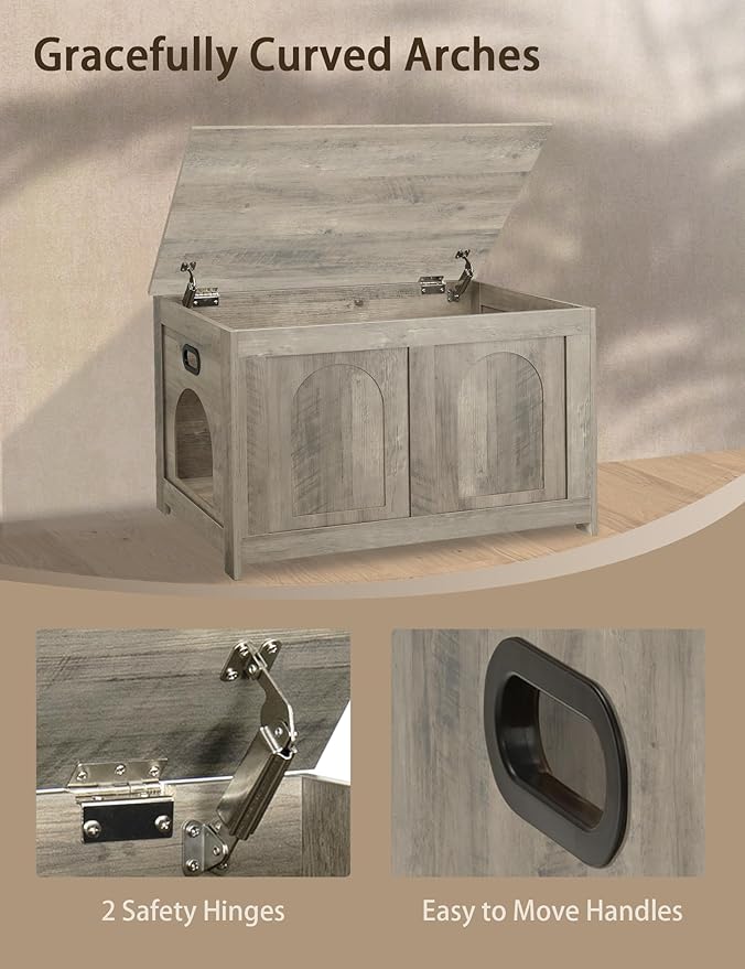 DINZI LVJ Cat Litter Box Enclosure, Flip Top Litter Box Furniture, Farmhouse Hidden Cat Washroom, Wooden Pet House, End Side Table, 31.5" L x 19.7" W x 19.7" H, Sturdy and Easy to Assemble, Gray Wash