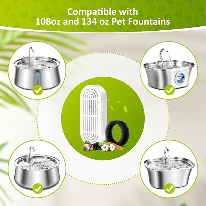 Cat Water Fountain Stainless Steel, 134oz/4L Automatic Pet Water Fountain with Water Level Window, Ultra Quiet Dog Water Dispenser with Filter and Sponge, Faucet Water Fountain for Cat, Dog