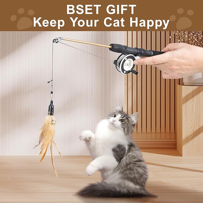 2-Pack Cat Wand Toys with Feather & Silvervine Stick – Adjustable 16"-28" Interactive Cat Teaser Toy for Indoor, Elastic String with Bell – Durable, Bouncy & Irresistible Catnip Alternative