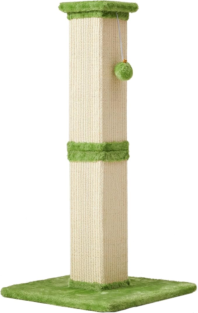 Cat Scratching Post with Hanging Toy Ball, 32-Inch Tall Sisal Cat Scratcher for Indoor Cats, Green
