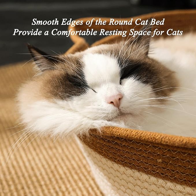 Stimulicat Cat Bed, Stimulicat Handwoven Cat Basket, Foldable Round Cotton Rope Cats Beds with Toy Tail and Built-in Scratching Pad, Scratch Resistance Easy to Clean (Green, Medium)