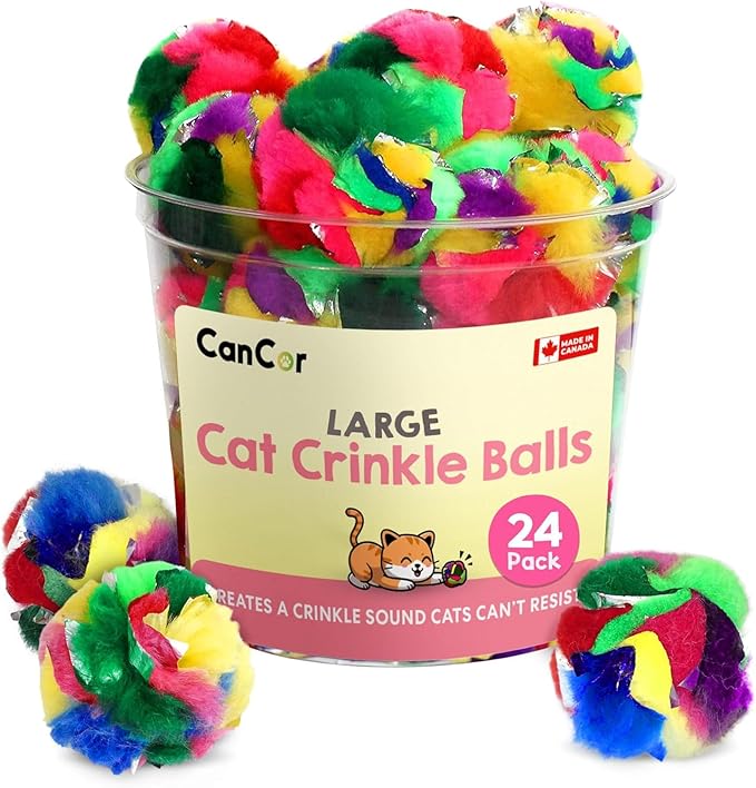 Large Cat Crinkle Ball Toy – 24-Pack of 2.5" Lightweight Indoor Kitten Toy – Soft, Sparkle, Interactive, Safe for Pets, Kittens & Cats, Enrichment & Birthday Gift, Alternative Foil-Like Toy Balls