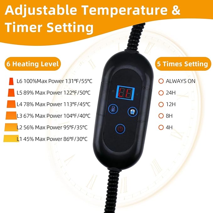 Pet Heating Pad, 6 Adjustable Temperature Heated Dog Cat Bed with Timer,Indoor Warming Heated Mat Pad with Chew Resistant Cord,19.7 x 15.7 Inches