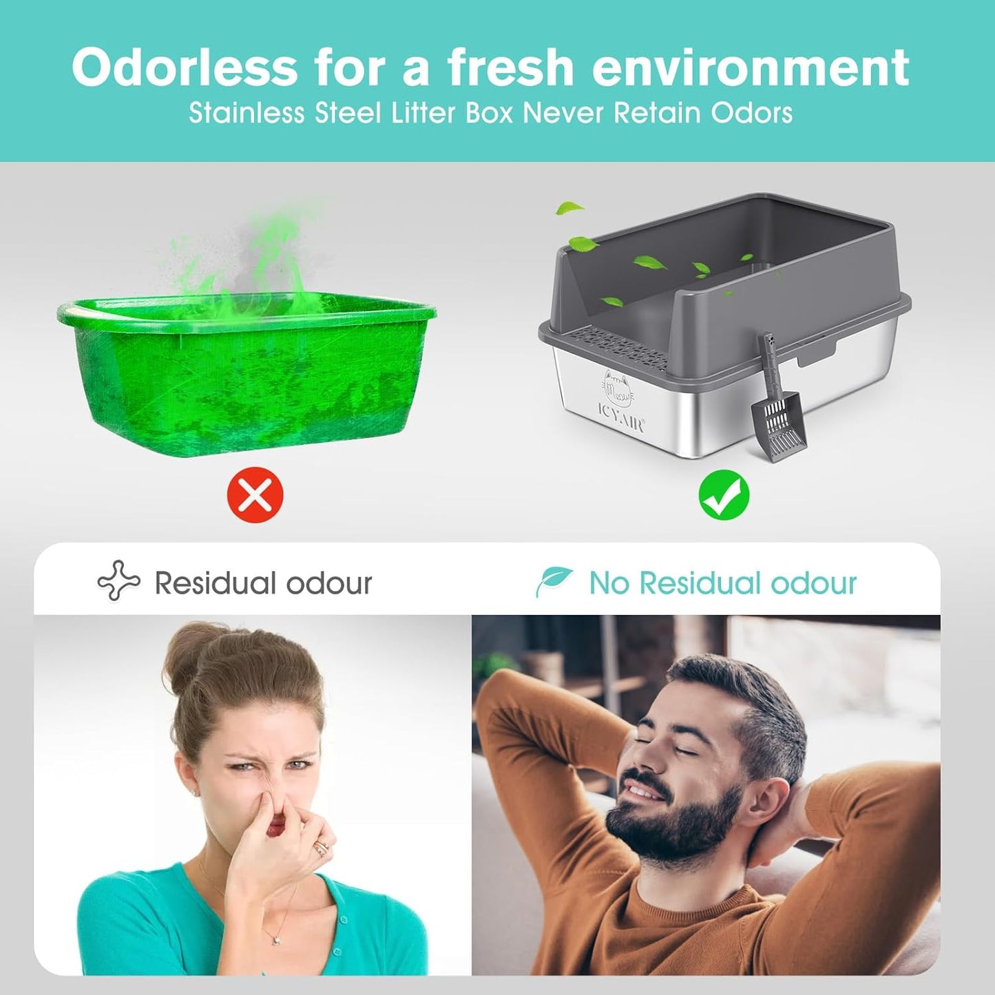 Stainless Steel Cat Litter Box with High Sides Lid, Extra Large XL Litter Box for Big Cats,Enclosed Metal Kitty Litter Pan with Anti-Leakage Enclosure, Non-Stick, Odorless,Scoop Included (Dark Grey)…