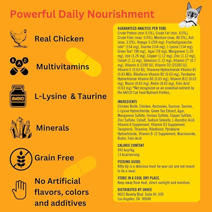 Lickable Cat Treat Pouches for Indoor Cats - All Natural Chicken Puree Tube Treats, Kitten and Senior Soft Wet Cat Treats - Grain Free, Lysine, Taurine; 12 Tubes .05 oz ea.