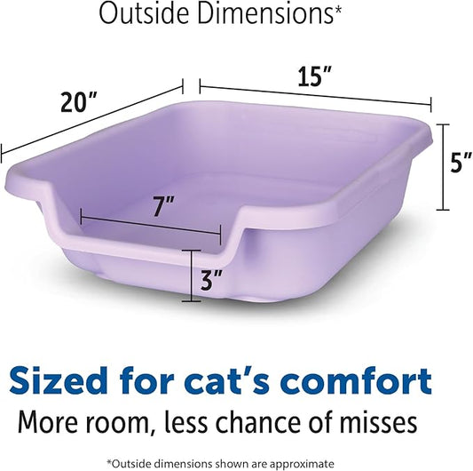 KittyGoHere Senior Cat Litter Box 2 Pack, Small Storybook Lavender Low Entrance Kitty Litter Box Sized for Cats Comfort, Perfect for Senior & Arthritic Cats, Made in USA - with Long-handle Jumbo Scoop