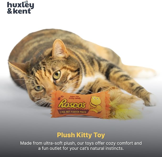 Huxley & Kent Plush Cat Toy - Interactive Catnip Toy for Cats & Kittens - Soft with Crinkle & Catnip - Fun Indoor Play - Roscos Fluffer Puffs