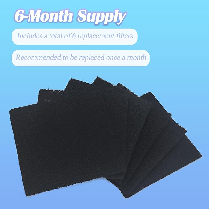 NewKe 6 Pack Activated Carbon Replacement Filters for HAPAW Stainless Steel Litter Box with Lid, Activated Charcoal Filters Compatible with SZEE XL Stainless Steel Litter Box