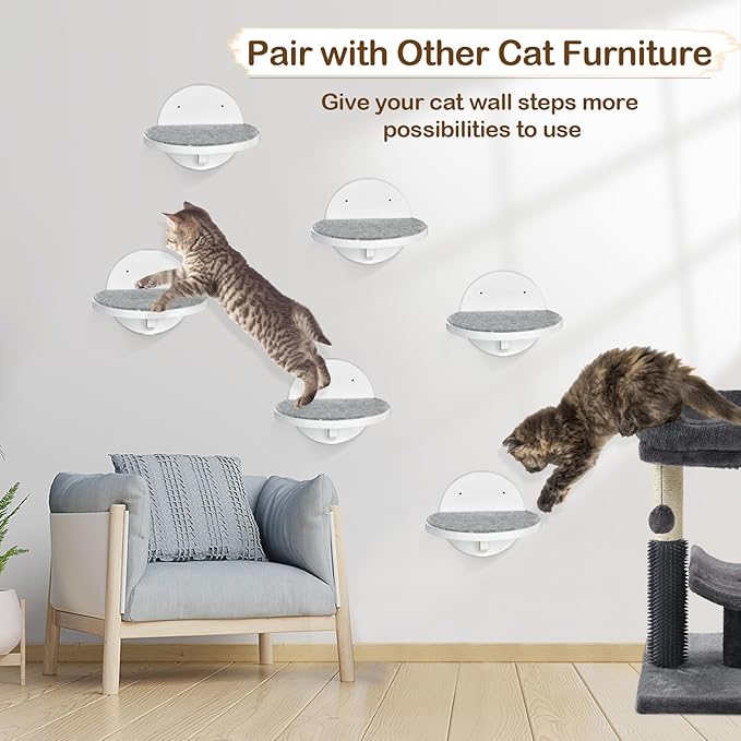 Y&ME 6-Pack Cat Climbing Shelves with Scratching Pad, Wall-Mounted Cat Furniture for Sleep, Climb, Play