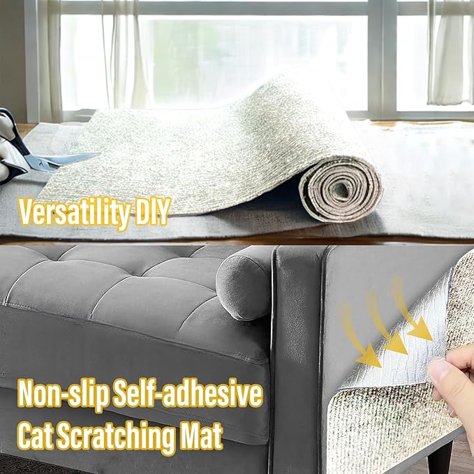 Cat Scratch Couch Furniture Protector, Adhesive Cat Scratch Pad Deterrent for Furniture, DIY Climbing Scratcher for Indoor Cats (Off-White, 39.3x15.8 in)