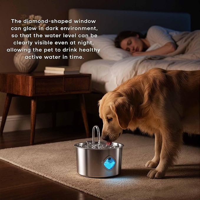 3.2L/108oz Stainless Steel Dog Water Fountain, Automatic Pet Water Bowl Dispenser with Quadruple Filtration (Dog/Cat Water Fountain Filter, 12 Filters + 4 Water Pump Cotton)