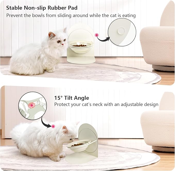 2-Pack Adjustable Cat Bowls with Magnetic Iron Stand & Ceramic Bowls – Dual Height & Angle Adjustable, Non-Slip Design for Comfortable Feeding