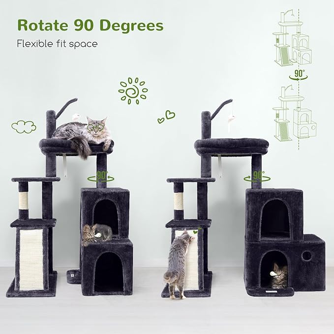 Globlazer Cat Tower for Adult Indoor Cats, 50-inch Heavy Duty Cat Tree for Big Cats, Cat Tree House with Extra-Large Padded Platform, Sisal Scratching Board, 2 Large Condos, F50, Dark Grey