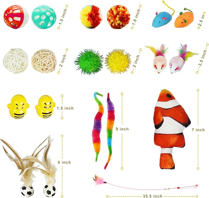 21-Piece Cat Toys Set, Interactive Tunnel, Balls, Mice, Feather Wands, Catnip Toys(Rainbow Cat Tunnel)