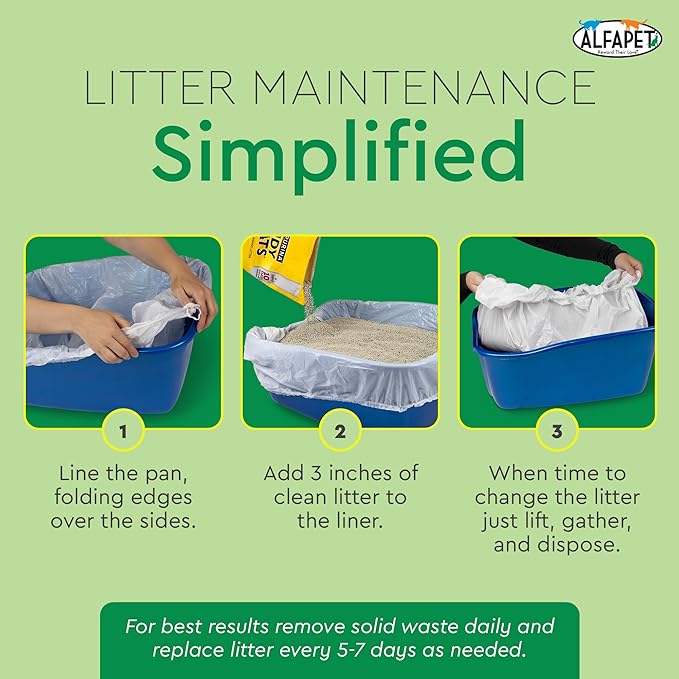 Litter Box Liners heavy duty,Alfapet elastic 52 Pack-For Extra-Giant, jumbo, super-jumbo Size litter Pans- With Sta-Put Technology for Firm, Easy Fit- Quick + Clever Waste Cleaners