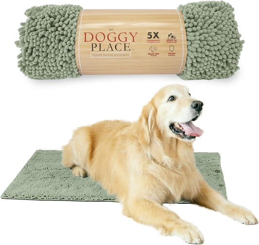My Doggy Place Microfiber Dog Mat for Muddy Paws, 36" x 26" Sage - Absorbent and Quick-Drying Dog Paw Cleaning Mat, Washer and Dryer Safe - Non-Slip Rubber Backed Dog Floor Mat, Large