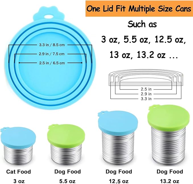 Comtim Pet Food Can Cover Silicone Can Lids for Dog and Cat Food(Universal Size,One fit 3 Standard Size Food Cans),Blue and Green