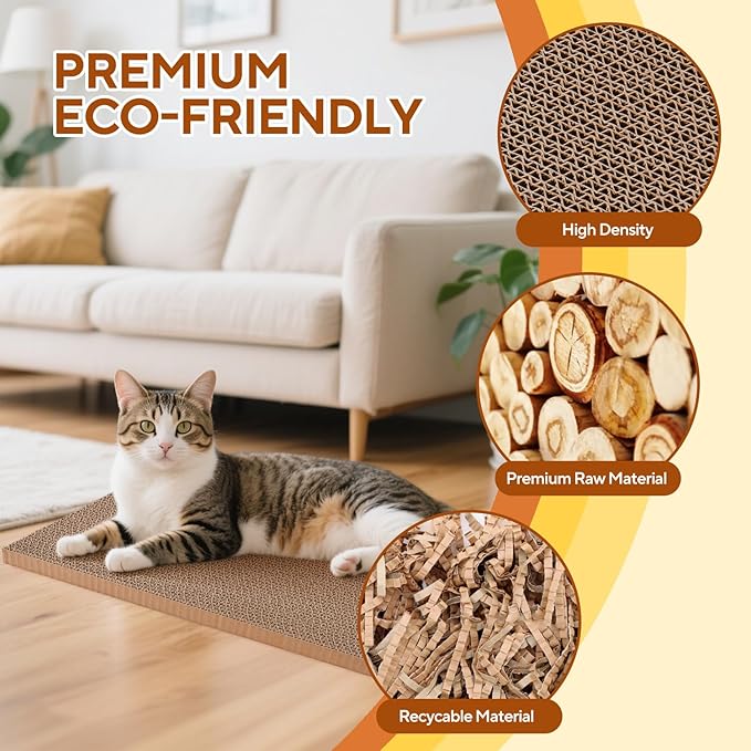 7PCS Reversible Cat Scratching Pads with Box, 16.5" Lｘ12.6" Wｘ5.9 H Extra Large Cardboard Scratcher with Catnips, Cat Scratch Boxes for Indoor Cats