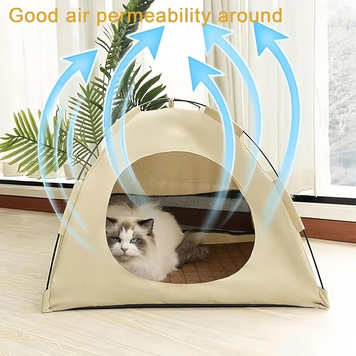 BreezyDen Pop-Up Pet Tent – Portable Hideaway for Cats & Small Dogs, Portable Indoor/Outdoor Pet Tent House with Mesh Window, Waterproof, Breathable, Scratch-Resistant, Fully Washable (Gray,L)