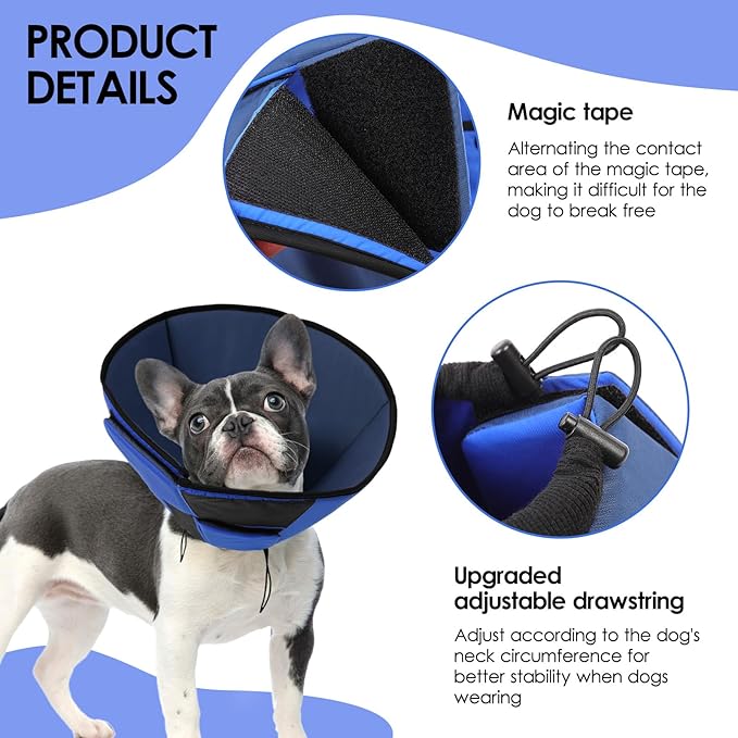 Soft Dog Cone for Large Dogs, Cone for Dogs to Stop Licking, Breathable Pet Surgery Collar Cone for Extra-Large Pets, Blue XL