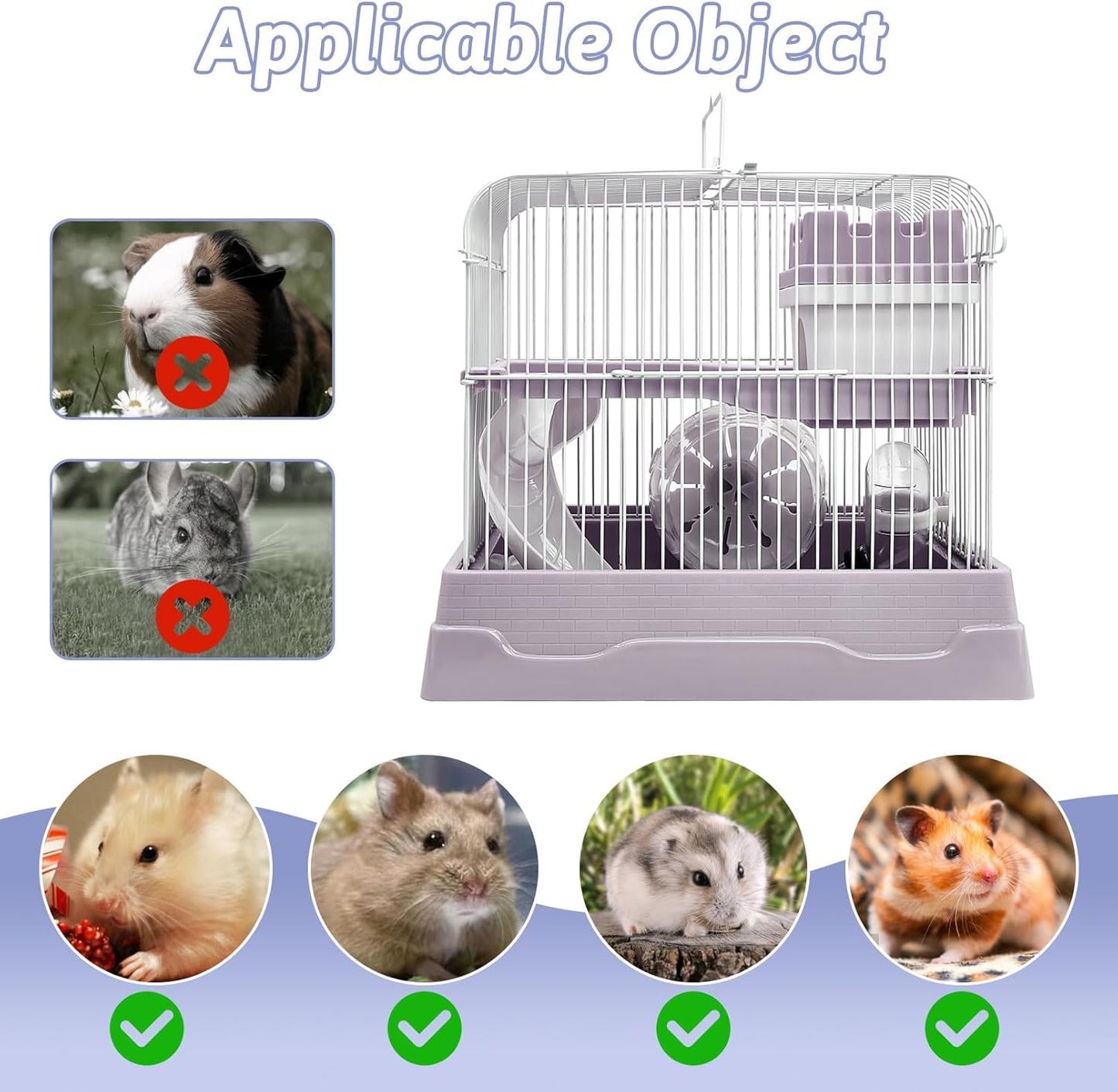 PINVNBY 2-Tier Dwarf Hamster Cage, Hamster Travel Cage Portable Mouse Cage with Running Exercise Wheels, Water Bottle and Food Dish for Hamster Mouse Rat 11.7 * 8.7 * 9.38 in (Blue)