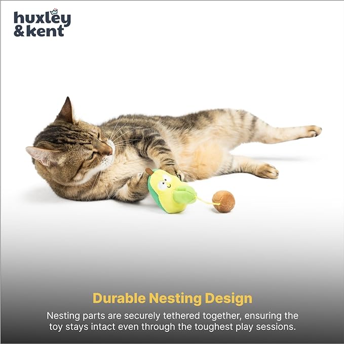 Huxley & Kent Popper Plush Cat Toy - Interactive Catnip Toy for Cats & Kittens - Treat Hiding Soft Toys with Crinkle & Catnip - Fun Indoor Play - Avocado Popper