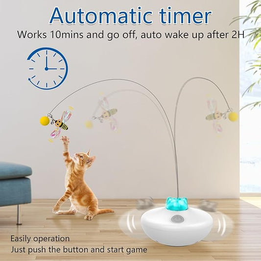 Interactive Cat Toys Cat Exercise Tumbler, Rechargeable Cat Toys for Indoor Cats Spin Butterfly Game Teasing Kitty, Extra Long Feather Wand (P33 cat Toys)