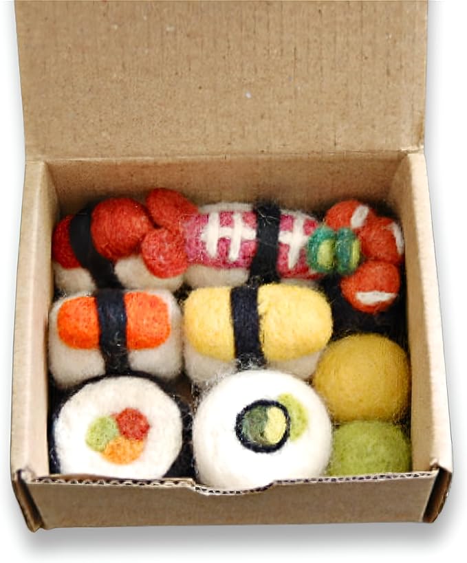 Woolbuddy Cat Sushi Toy, 8pcs, Wool Cat Toy for Boredom & Stimulating, Cute Interactive Toys for Indoor Feline Friends, Self-Play Kitten Toys, Chew Toy, Enrichment Without Catnip