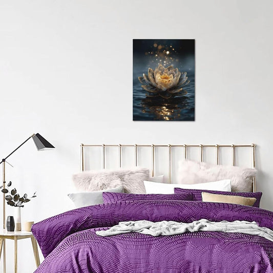 Zen Lotus Canvas Wall Art Mystical Lotus Bloom in Water Aesthetic Pictures Wall Decor Modern Meditation Spiritual Painting Print Framed Artwork Decorations Gifts for Yoga Spa Room Bathroom 12"x16"