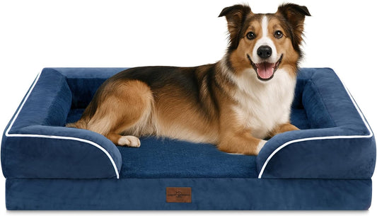 Comfort Expression Large Dog Beds Waterproof Orthopedic Foam Dog Sofa Beds Comfy Pet Bed with Washable Removable Cover & Non-Slip Bottom(Large,Navy Blue)