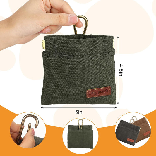 2PC Dog Treat Pouch,Dog Training Treat Reward Bag,Portable Puppy Hand Free Dog Walking Bag,Auto Closing Dog Food Dispenser,Behavior Aids for Puppy Travel or Outdoor(Green Khaki)