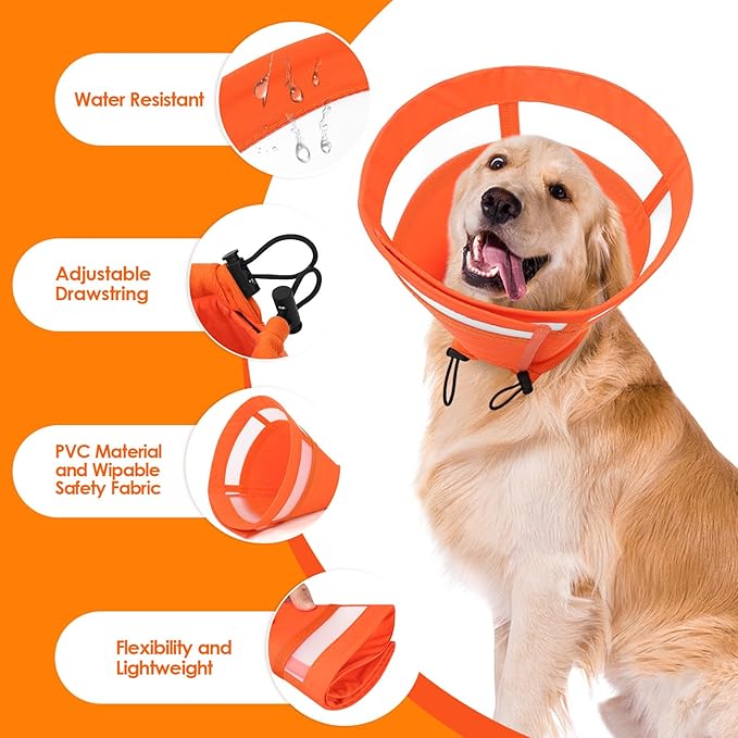 SAWMONG Soft Cone for Dogs, Dog Cones for Large Dogs, Adjustable Pet Recovery Collar to Stop Licking, Comfy Elizabeth E-Collar for Dog After Surgery Alternative (XL,Orange)