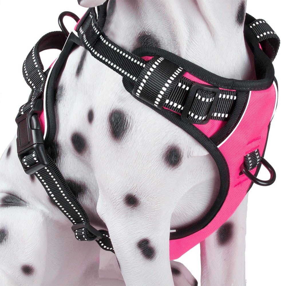 PoyPet No Pull Dog Harness, Reflective Comfortable Vest Harness with Front & Back 2 Leash Attachments and Easy Control Handle Adjustable Soft Padded Pet Vest for Small to Large Dogs (Pink,S)