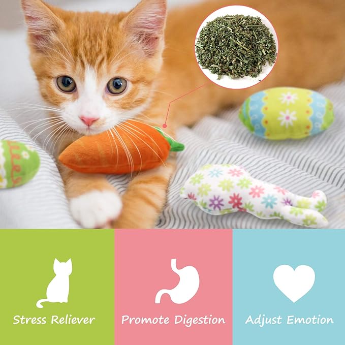 Easter Spring Cat Catnip Kitten Chew Bite Toys Interactive Pillows Teeth Plush Plaything for Cat Gift Cat Lover Funny Pets Supplies Set of 6