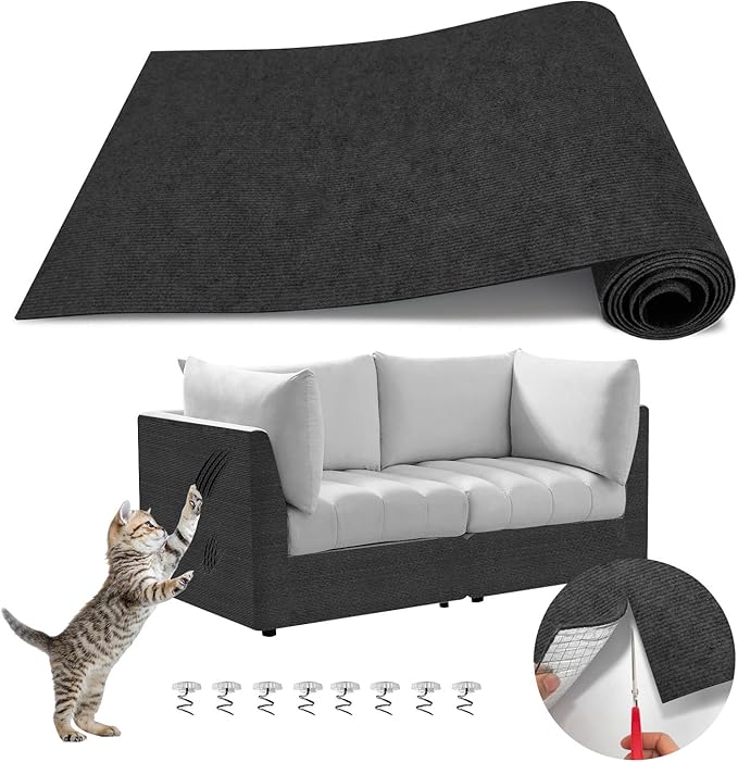 Couch Wall Corner Protector for Indoor Cats, Anti Scratch Furniture Protector from Cats Scratching, Trimmable Climbing Cat Scratcher Pad Mat for Cat Board/Door/Carpet(Black, 78.7x15.8In)