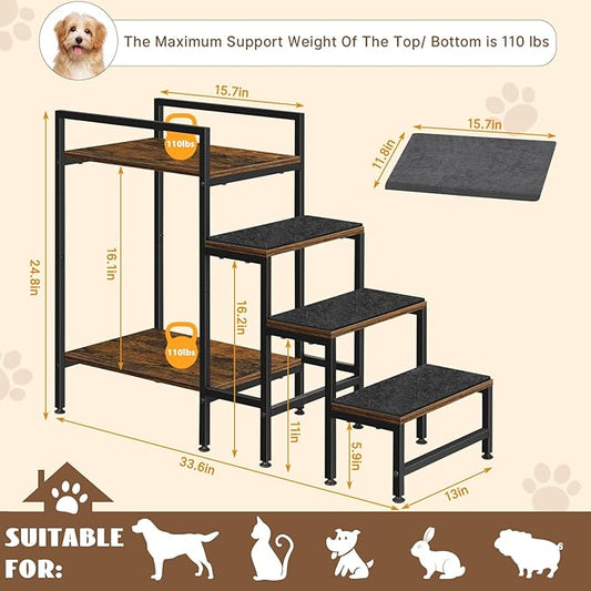 Dog Window Perch Dog Steps for High Beds and Couch, 22''H Non-Slip Stairs for Small Medium Cats, 4 Steps Pet Bunk Bed with Stair, Sturdy Frame
