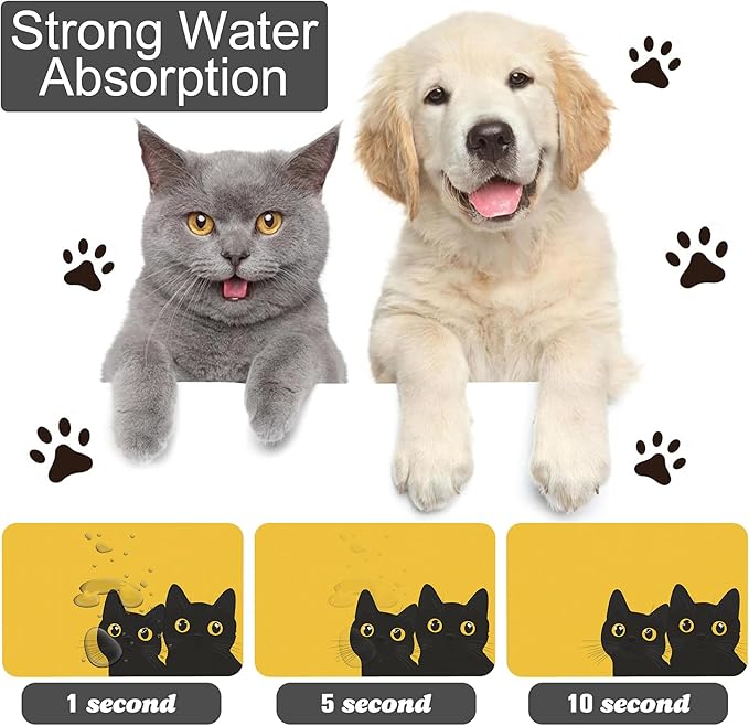 Cute Black Cat Peeking Dog Cat Food Mat-Absorbent Placemat for Food and Water Bowl, Waterproof Non Slip Rubber Backing Dog Food Mats for Floors, Pet Supplies 12 * 20 inch