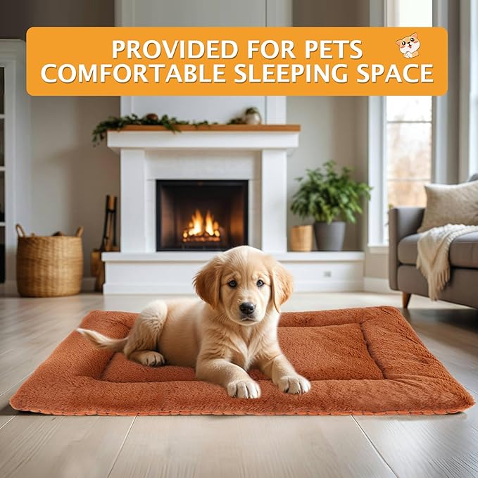 Reversible Dog Bed Mat with Plush and Corn Velvet,Soft Warm Pet Cushion, Dual Purpose Washable Sleeping Mattress Bed for Small Medium Large Dog and Cat XB004 (48"*30", Orange)