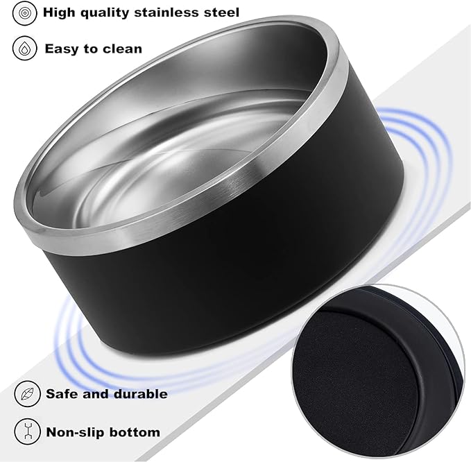 Custom Personalized Dog & Cat Bowls - Stainless Steel Non-Slip Water & Food Dishes - Easy to Clean, Dishwasher Safe - Small, Medium, Large Sizes (Black)