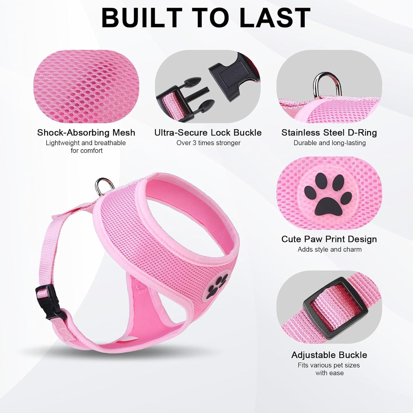 BINGPET No Pull Dog Harness,Soft Mesh Breathable All Weather Vest Harness,Safety Protection Design Durable Adjustable Step-in Easy Walk Dog Harness for Small Medium Large Dogs(LightPink,XL)