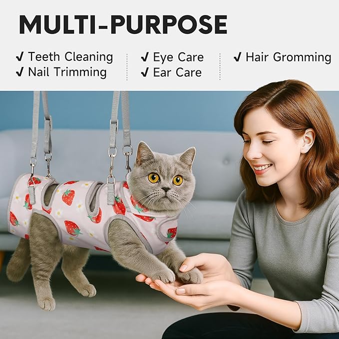 Supet Cat Grooming Hammock, Self-Adherent Cat Wrap for Cutting Nails, Anti-Escape Calming Wrap for Medicine, Nail Clipping, Teeth Brushing, Ear Cleaning