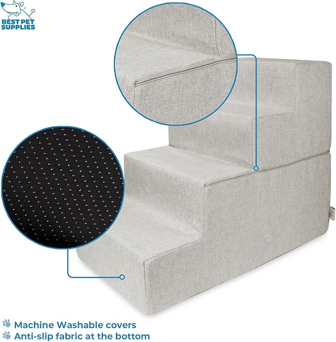 Best Pet Supplies Dog Stairs & Steps - Foam Steps for Small Dogs & Cats, Non-Slip Indoor Balanced Pet Step Support, Dog Ramp, No Assembly, Sand, Foldable 4-Step (22-inch Height)
